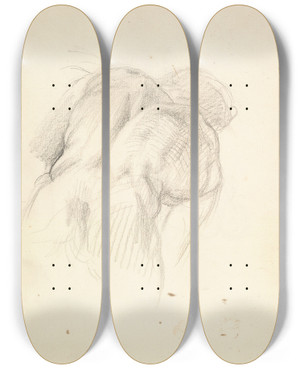 Triptych art skateboard deck of George Richmond Study For A Male Figure In Comusthe Measure by George Richmond (1809-1896)