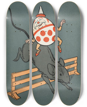 Triptych art skateboard deck of William Wallace Denslow Denslows Humpty Dumpty_1 by William Wallace Denslow (1856-1915)
