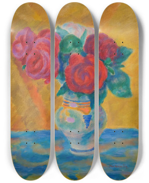 Triptych art skateboard deck of Jzef Pankiewicz Roses by Jozef Pankiewicz (1866-1940)