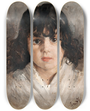 Triptych art skateboard deck of Ernst Josephson Spanish Girl Study by Ernst Josephson (1851-1906)