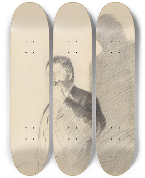 Triptych art skateboard deck of Christian Krohg Axel Ender by Christian Krohg (1852-1925)