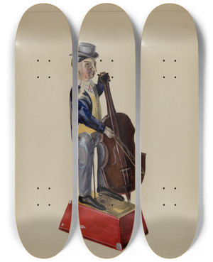 Triptych art skateboard deck of Mina Lowry Man With Cello by Mina Lowry (1894-1942)