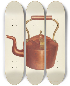 Triptych art skateboard deck of Edward L Loper Tea Kettle by Edward L Loper (1916-2011)