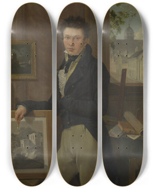 Triptych art skateboard deck of Anton Pierre Steyaert Selfportrait by Anton Pierre Steyaert