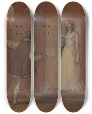 Triptych art skateboard deck of Robert Smirke Anne Page And Slender by Robert Smirke (1752-1845)