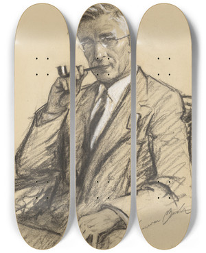 Triptych art skateboard deck of Samuel Johnson Woolf Vannevar Bush by Samuel Johnson Woolf (1880-1948)