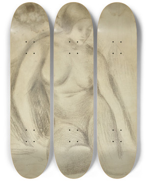 Triptych art skateboard deck of Mark Gertler Nude Study by Mark Gertler (1891-1939)
