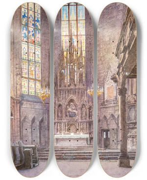 Triptych art skateboard deck of Ernst Graner Nordchor Des Stephansdoms by Ernst Graner (1865-1943)