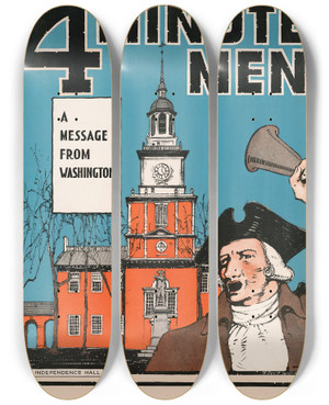 Triptych art skateboard deck of Horace Devitt Welsh 4 Minute Mena Message From Washington by Horace Devitt Welsh (1888-1942)