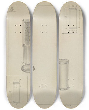 Triptych art skateboard deck of Michael Fenga Silver Nutmeg Grater by Michael Fenga (20-)
