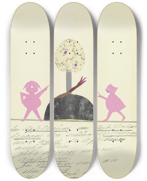 Triptych art skateboard deck of John Elsas Im Apfelbaum by John Elsas (1851-1935)