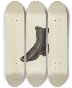 Triptych art skateboard deck of Wellington Blewett Iron Mannequin Shoe by Wellington Blewett (20-)
