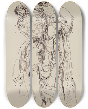 Triptych art skateboard deck of James Ensor Algerian Woman With Pitcher by James Ensor (1860-1949)