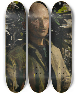 Triptych art skateboard deck of Abbott Handerson Thayer Selfportrait by Abbott Handerson Thayer (1849-1921)