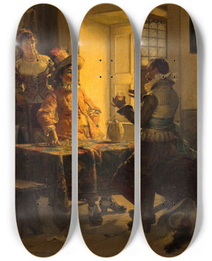 Triptych art skateboard deck of Cesare Auguste Detti A Good Vintage by Cesare Auguste Detti (1847-1914)