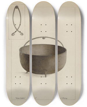 Triptych art skateboard deck of Clyde L Cheney Soap Kettle by Clyde L Cheney