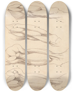 Triptych art skateboard deck of Hamlet Winstanley Anatomical Studies Of Legs_4 by Hamlet Winstanley (1698-1756)