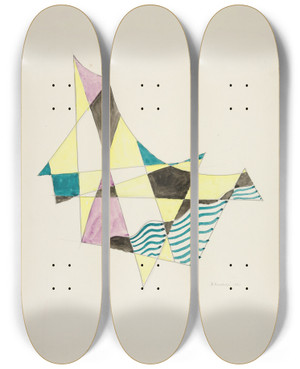 Triptych art skateboard deck of David Kakabadz Abstraction Based On Sailsx by David Kakabadze (1889-1952)