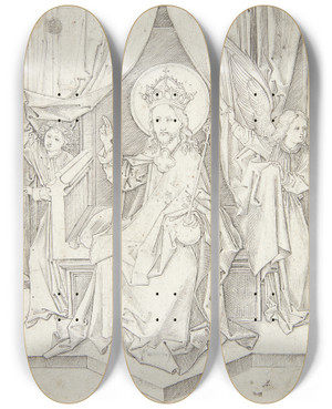 Triptych art skateboard deck of Martin Schongauer Den Tronende Kristus by Martin Schongauer (1435-1491)