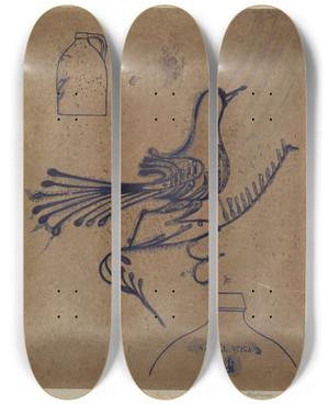 Triptych art skateboard deck of Arthur Mathews Stoneware Jug_1 by Arthur Mathews