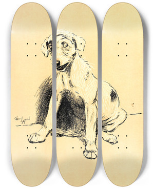 Triptych art skateboard deck of Cecil Charles Windsor Aldin A Dog Day Pl 13 by Cecil Charles Windsor Aldin (1870-1935)