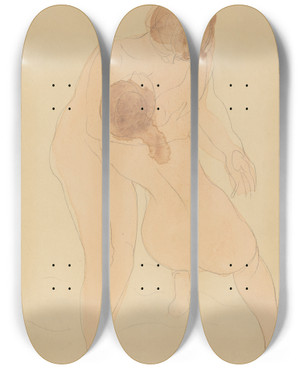 Triptych art skateboard deck of Auguste Rodin Two Figures_1 by Auguste Rodin (1840-1917)