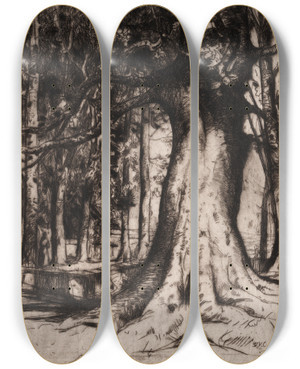 Triptych art skateboard deck of David Young Cameron The Sycamore by David Young Cameron (1865-1945)