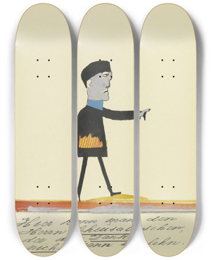 Triptych art skateboard deck of John Elsas Hier Kann Man Den Herrn Scheusal Sehen by John Elsas (1851-1935)