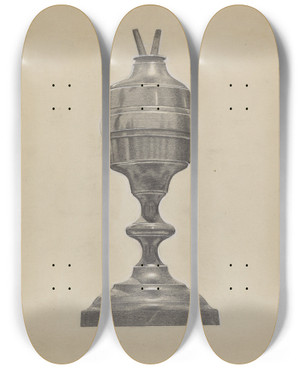 Triptych art skateboard deck of James Omara Lamp by James Omara