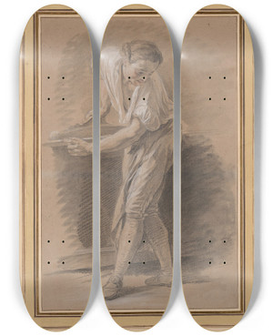 Triptych art skateboard deck of Nicolas Bernard Lpici A Carpenter by Nicolas Bernard Lepicie (1735-1784)