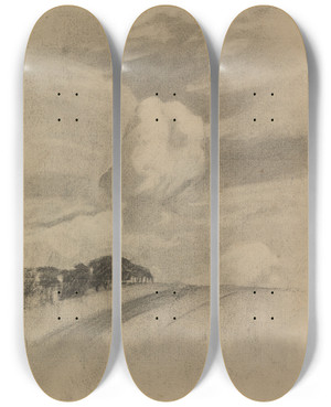 Triptych art skateboard deck of Gustav Kampmann Landschaftsstudie by Gustav Kampmann (1859-1917)