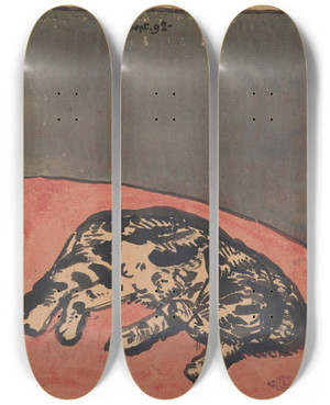 Triptych art skateboard deck of Georges Lemmen Cat by Georges Lemmen (1865-1916)