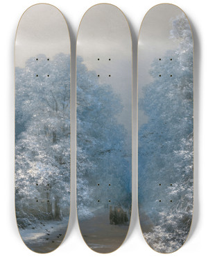 Triptych art skateboard deck of Ivan Konstantinovich Aivazovsky Winter Landscape by Ivan Konstantinovich Aivazovsky (1817-1900)