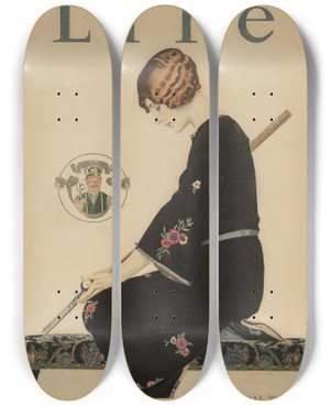 Triptych art skateboard deck of Coles Phillips Skirts Will Be Shorter This Fall by Coles Phillips (1880-1927)