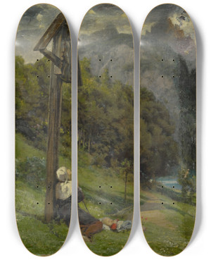 Triptych art skateboard deck of Ernst Stckelberg Aroleid by Ernst Stuckelberg (1831-1903)