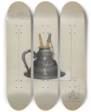 Triptych art skateboard deck of Ruth Bialostosky Lamp_2 by Ruth Bialostosky