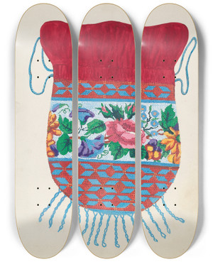 Triptych art skateboard deck of Ann Gene Buckley Purse by Ann Gene Buckley