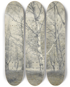Triptych art skateboard deck of Alphonse Stengelin Bos Met Berkebomen by Alphonse Stengelin (1852-1938)