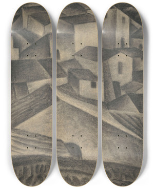 Triptych art skateboard deck of Leo Gestel Huizen Van Een Italiaans Dorp by Leo Gestel (1881-1941)