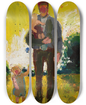 Triptych art skateboard deck of Zygmunt Waliszewski Man With Children by Zygmunt Waliszewski (1897-1936)