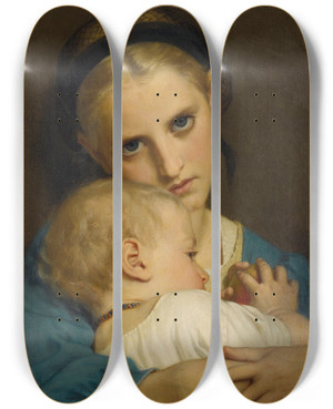 Triptych art skateboard deck of Hugues Merle Affection by Hugues Merle (1823-1881)