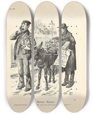 Triptych art skateboard deck of Sir John Tenniel Our Masters Masters by Sir John Tenniel (1820-1914)