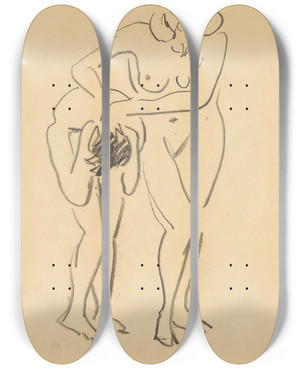 Triptych art skateboard deck of Ernst Ludwig Kirchner Zwei Akte by Ernst Ludwig Kirchner (1880-1938)