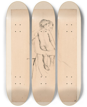 Triptych art skateboard deck of Mary Cassatt Babys Back by Mary Cassatt (1844-1926)