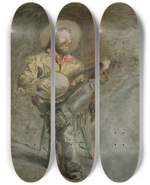 Triptych art skateboard deck of Thomas Eakins Cowboy Singing by Thomas Eakins (1844-1916)