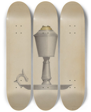 Triptych art skateboard deck of Burton Ewing Lamp_3 by Burton Ewing
