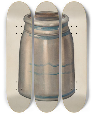 Triptych art skateboard deck of American 20Th Century Earthenware Jar by American 20Th Century