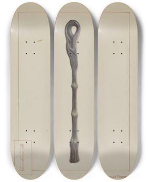 Triptych art skateboard deck of Samuel Fineman Iron Hitching Post_1 by Samuel Fineman
