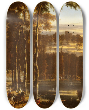 Triptych art skateboard deck of Jan Hackaert Lalle Aux Frnes by Jan Hackaert (1629-1700)