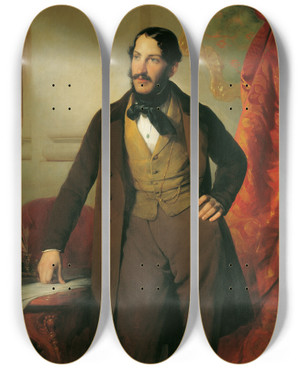 Triptych art skateboard deck of Friedrich Von Amerling Der Industrielle Maximilian Todesco by Friedrich Von Amerling (1803-1887)